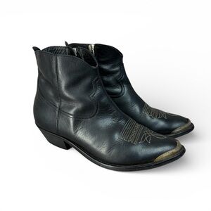 Golden Goose Young Ankle Leather Western Cowgirl Boots In Black Size 38 US 8